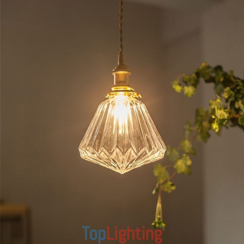Clear Diamond Ribbed Glass Pendant Light