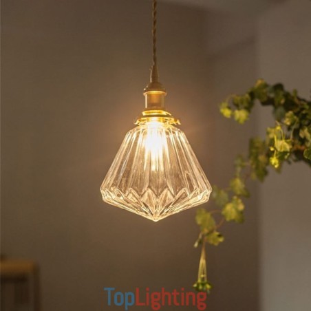 Clear Diamond Ribbed Glass Pendant Light Clear Diamond Ribbed Glass Pendant Light