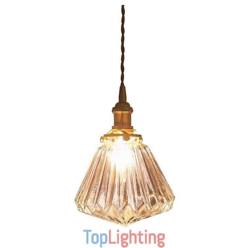Clear Diamond Ribbed Glass Pendant Light