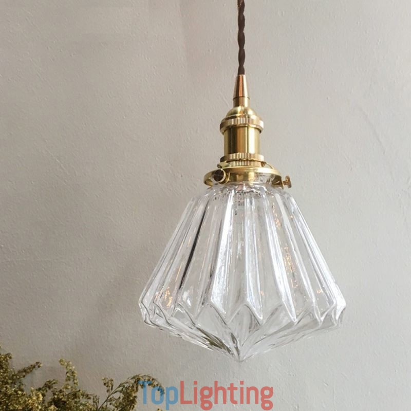Clear Diamond Ribbed Glass Pendant Light