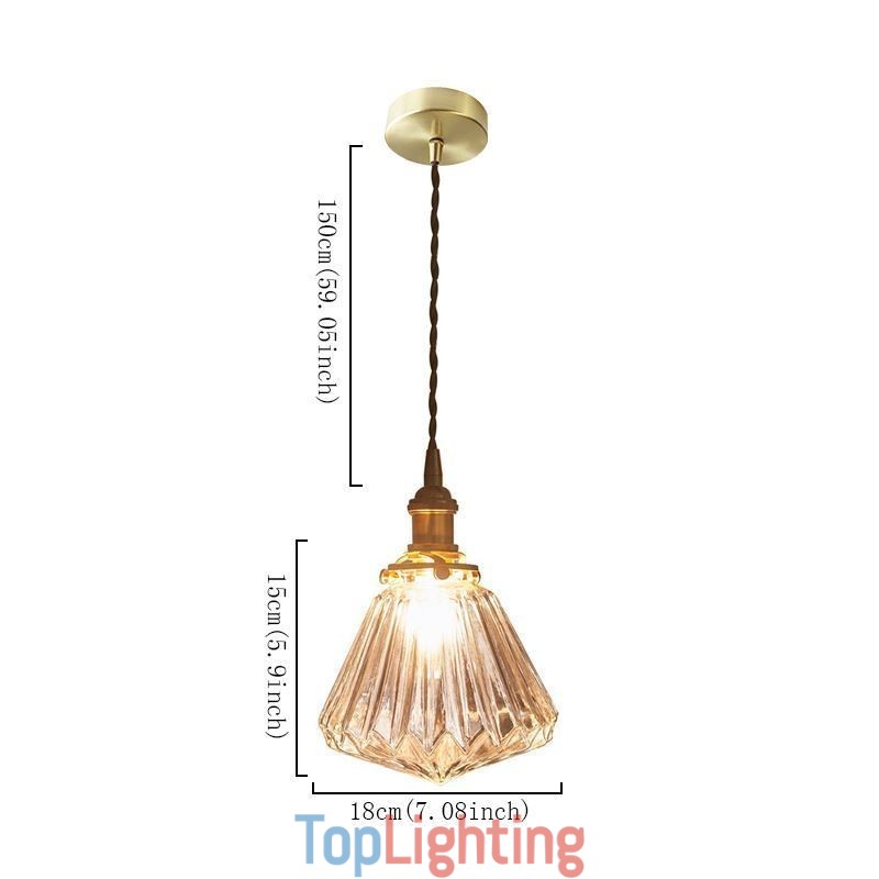 Clear Diamond Ribbed Glass Pendant Light