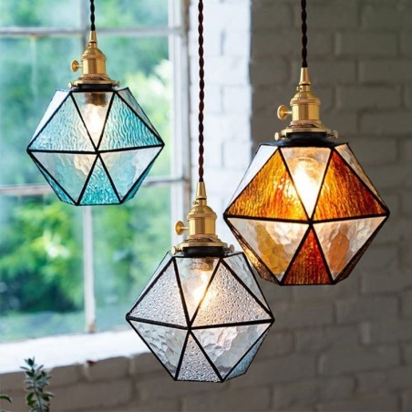 Geometric Colored Glass Farmhouse Pendant Light Geometric Colored Glass Farmhouse Pendant Light