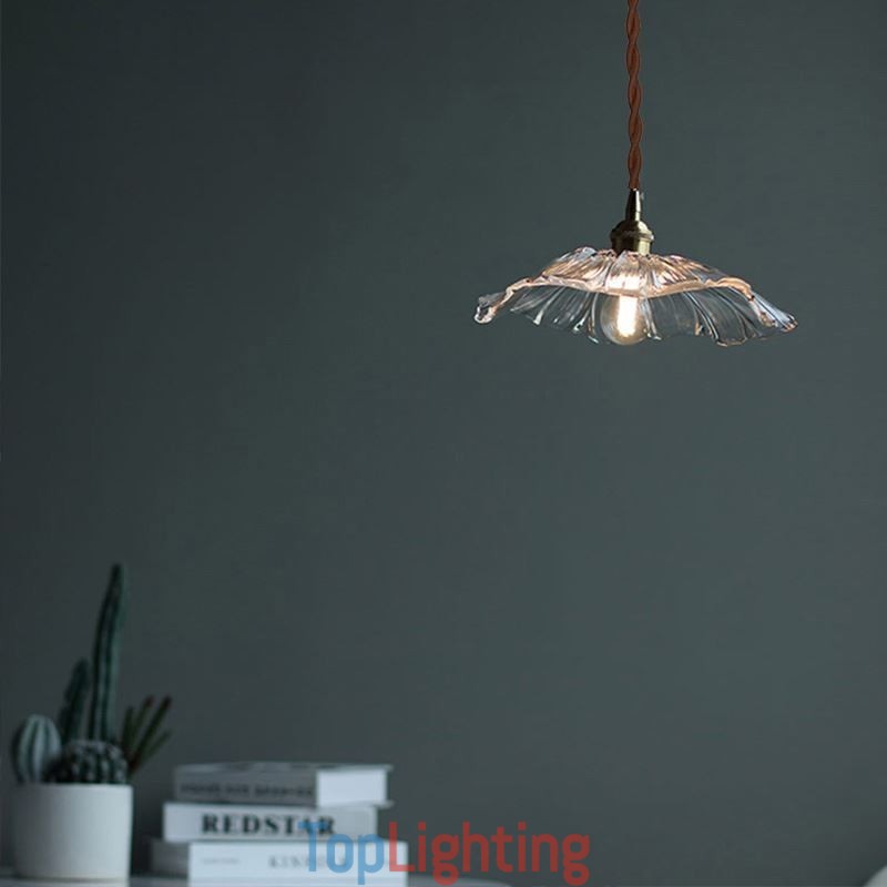 Lotus Leaf Ribbed Clear Glass Pendant Light Homestay Lamp