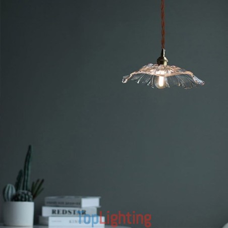 Lotus Leaf Ribbed Clear Glass Pendant Light Homestay Lamp Lotus Leaf Ribbed Clear Glass Pendant Light Homestay Lamp