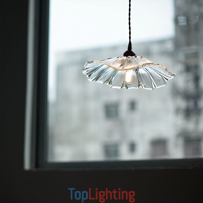 Lotus Leaf Ribbed Clear Glass Pendant Light Homestay Lamp