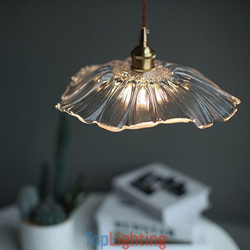 Lotus Leaf Ribbed Clear Glass Pendant Light Homestay Lamp
