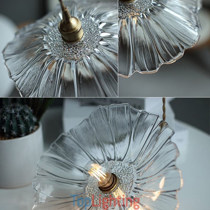 Lotus Leaf Ribbed Clear Glass Pendant Light Homestay Lamp