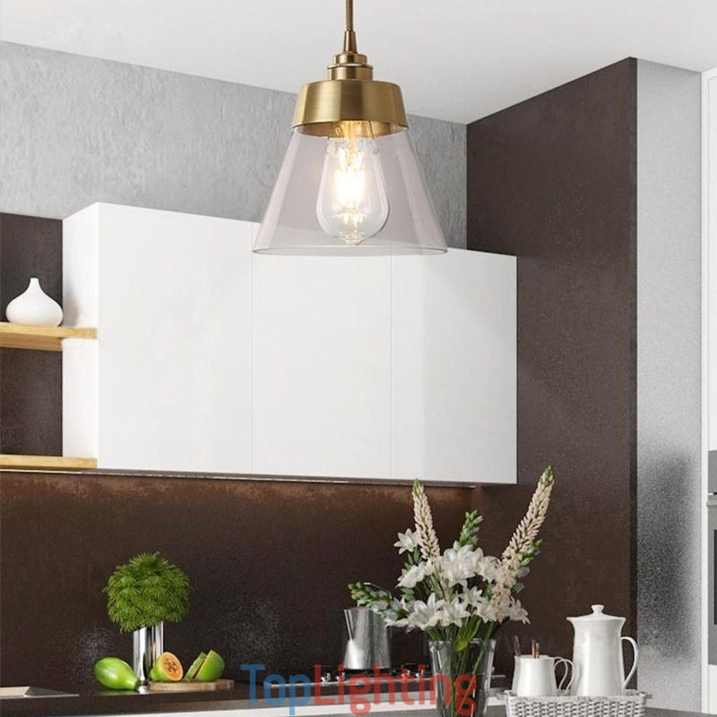 Nordic Retro Pendant Light Glass Shade Home Lighting Brass Holder Lamp Light