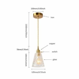 Square Clear Ribbed Glass Pendant Light Brass Lamp With Twist Switch Lighting