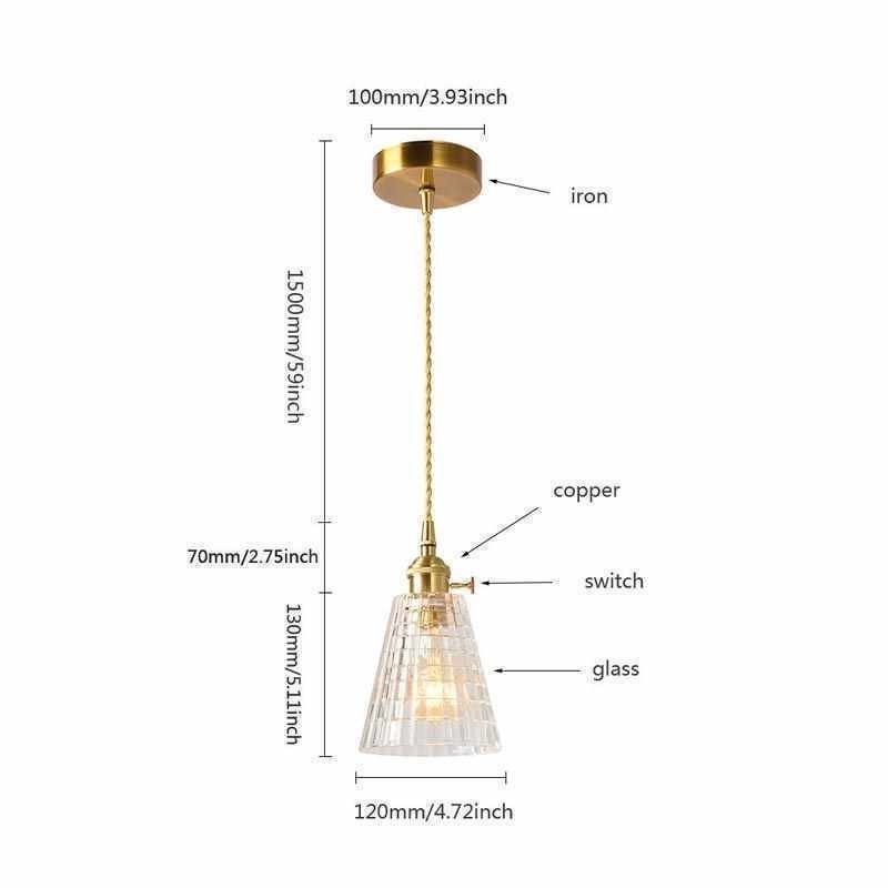 Square Clear Ribbed Glass Pendant Light Brass Lamp With Twist Switch Lighting