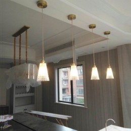 Square Clear Ribbed Glass Pendant Light Brass Lamp With Twist Switch Lighting