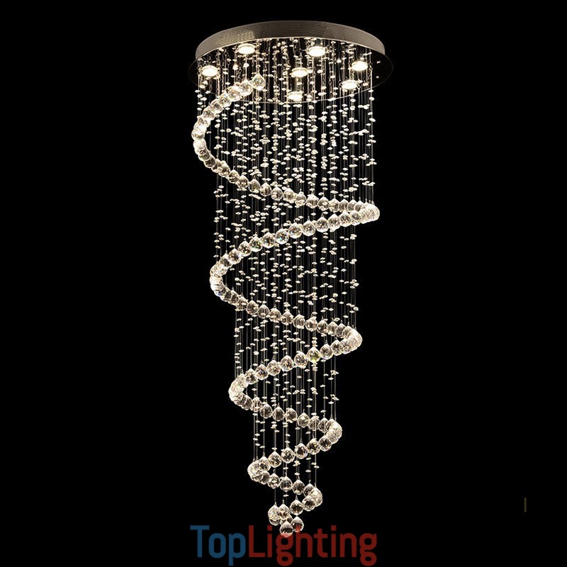 Spiral Modern K9 Crystal Ceiling Pendant Light Indoor Chandelier Lighting Fixtures for Stairs High Ceiling