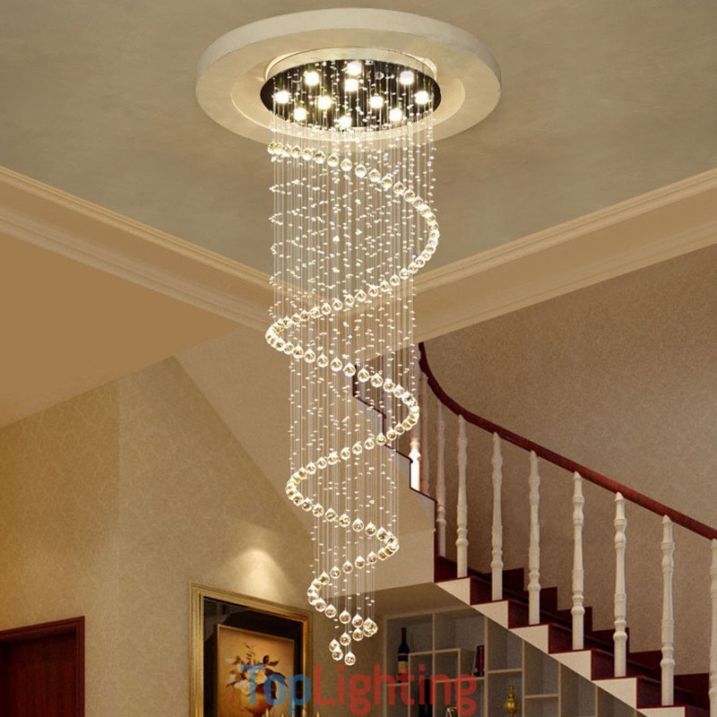 Spiral Modern K9 Crystal Ceiling Pendant Light Indoor Chandelier Lighting Fixtures for Stairs High Ceiling
