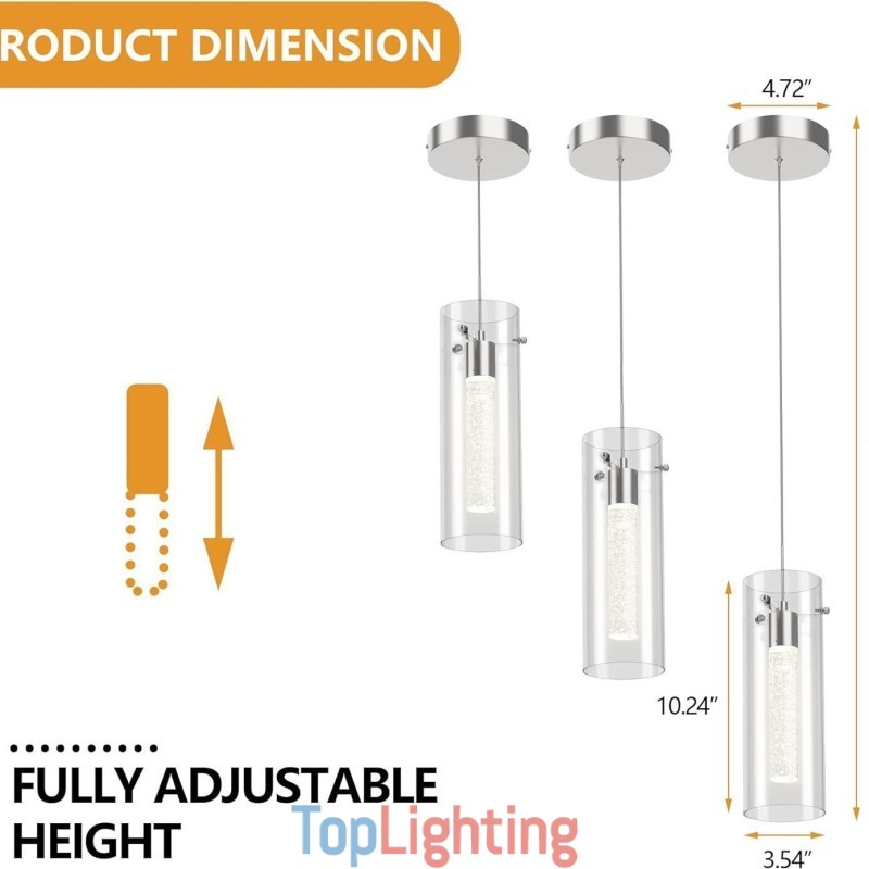 3 Light Artistic Pendant Light with Glass Shades G4 Bulb Base