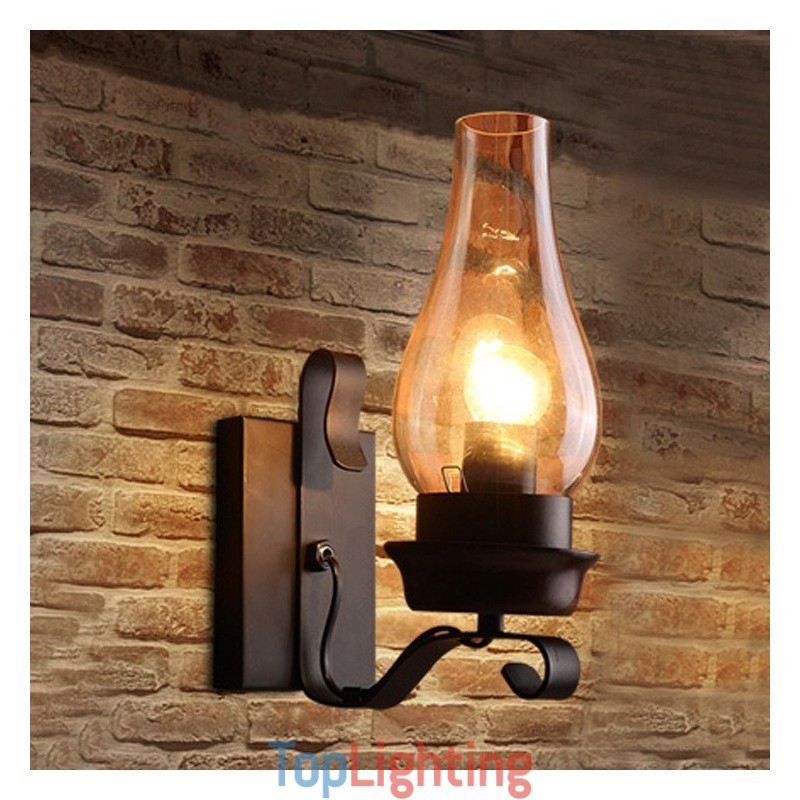 Retro Rustic Nordic Glass Wall Lamp Bedroom Bedside Wall Sconce Vintage Industrial Wall Light Fixtures