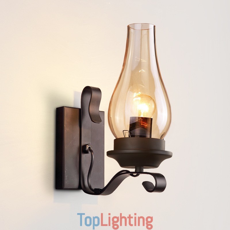 Retro Rustic Nordic Glass Wall Lamp Bedroom Bedside Wall Sconce Vintage Industrial Wall Light Fixtures