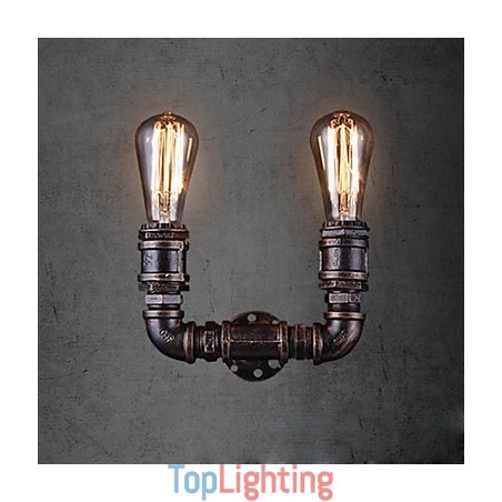 2 Lights Vintage Metal Water Pipe Wall Lamp With Edison Bulb 2 Lights Vintage Metal Water Pipe Wall Lamp With Edison Bulb