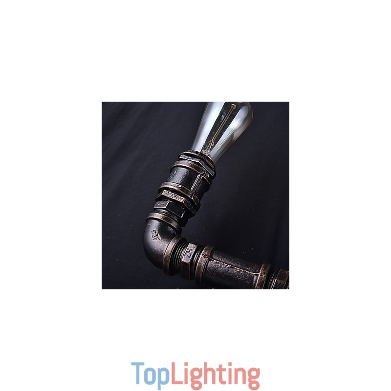 2 Lights Vintage Metal Water Pipe Wall Lamp With Edison Bulb