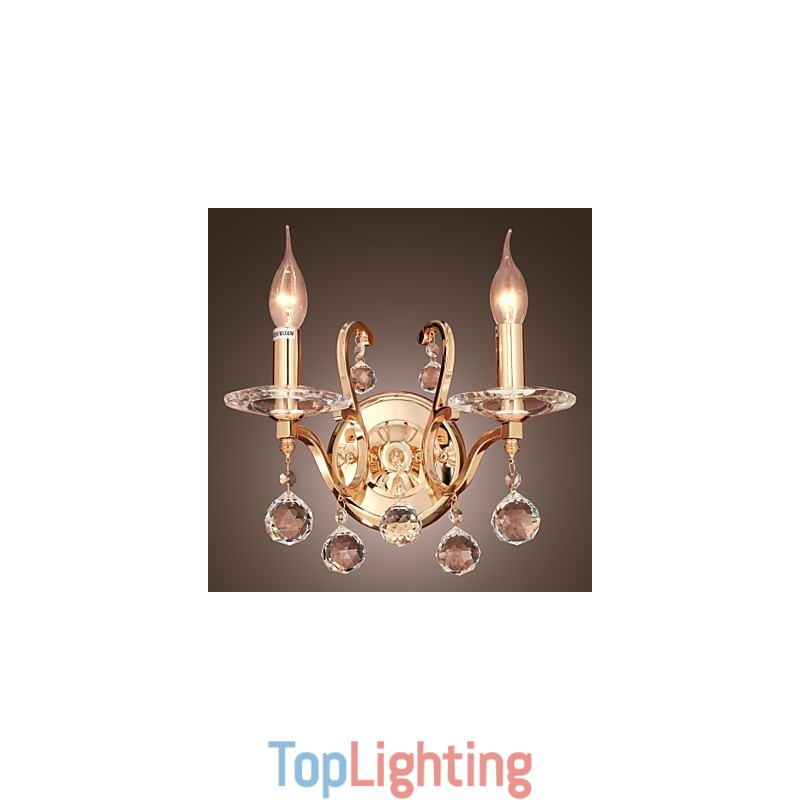 Golden Crystal Wall Light with 2 Lights