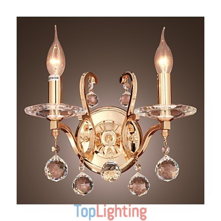 Golden Crystal Wall Light with 2 Lights Golden Crystal Wall Light with 2 Lights
