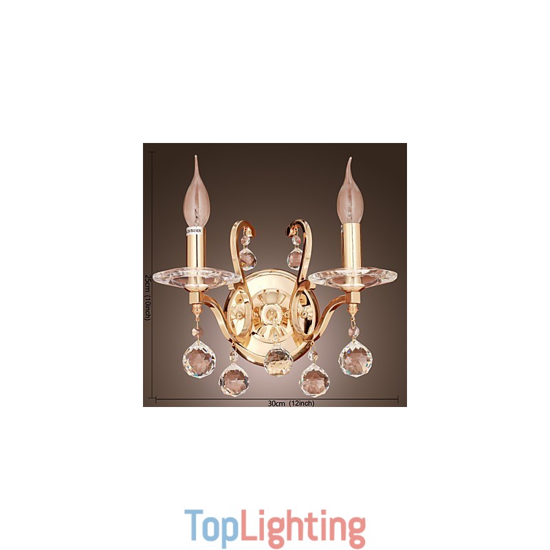 Golden Crystal Wall Light with 2 Lights