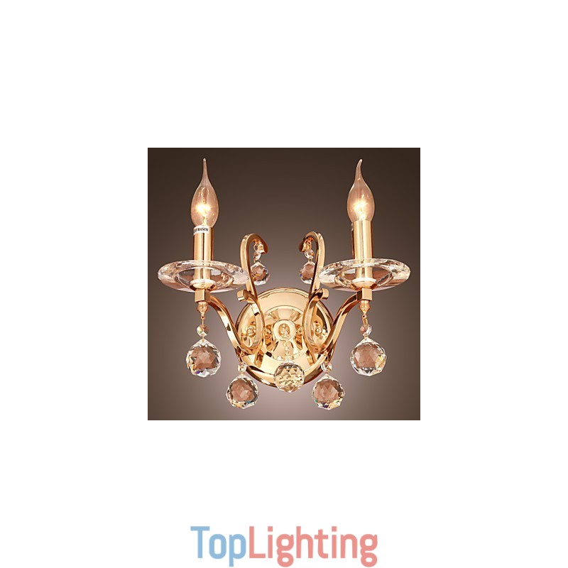 Golden Crystal Wall Light with 2 Lights