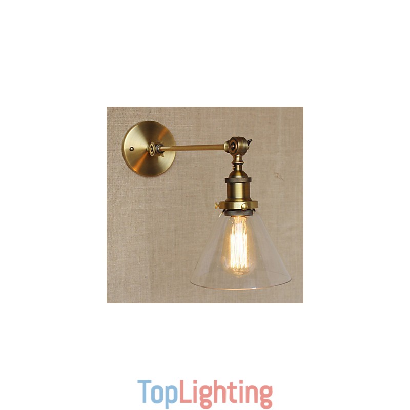 The Iron Glass Bronze Brass Arm Style Retro Creative American Country Hall Bedroom Wall Lamp