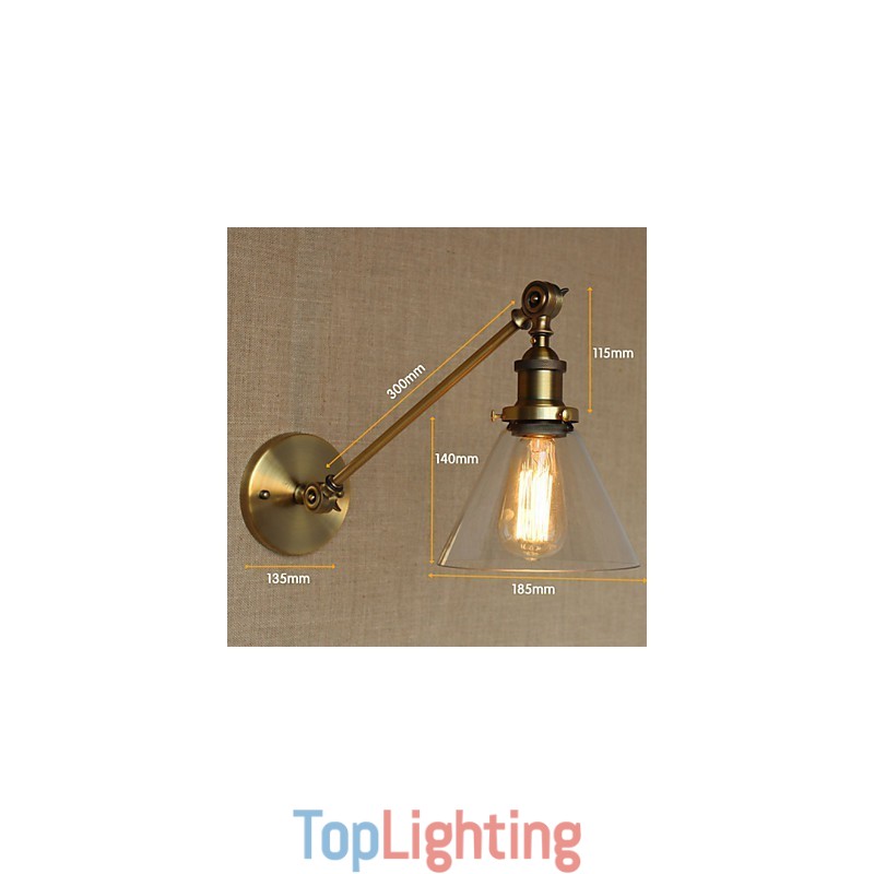 The Iron Glass Bronze Brass Arm Style Retro Creative American Country Hall Bedroom Wall Lamp