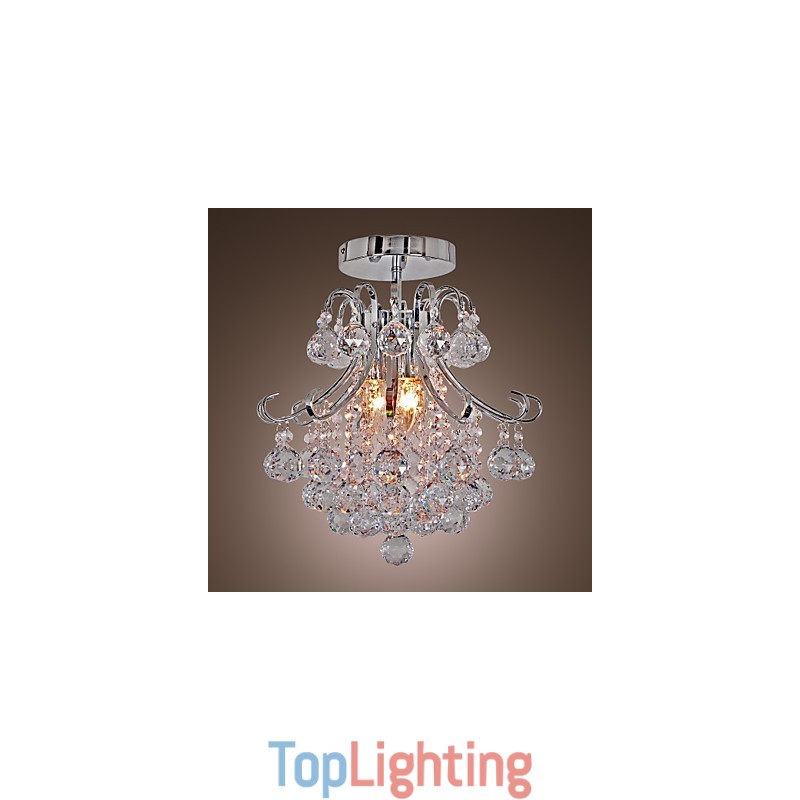 Modern Contemporary Crystal Mini Style Electroplated Metal Chandelier Flush Mount