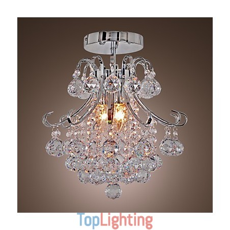 Modern Contemporary Crystal Mini Style Electroplated Metal Chandelier Flush Mount Modern Contemporary Crystal Mini Style Electroplated Metal Chandelier Flush Mount