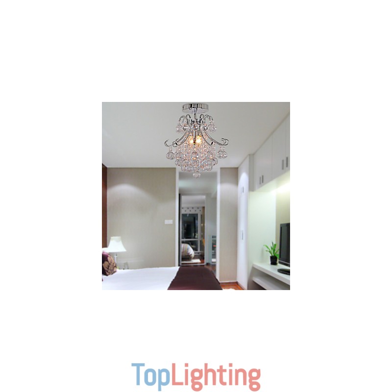 Modern Contemporary Crystal Mini Style Electroplated Metal Chandelier Flush Mount