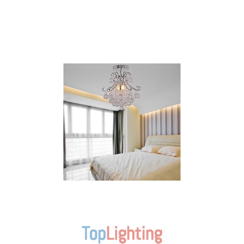 Modern Contemporary Crystal Mini Style Electroplated Metal Chandelier Flush Mount