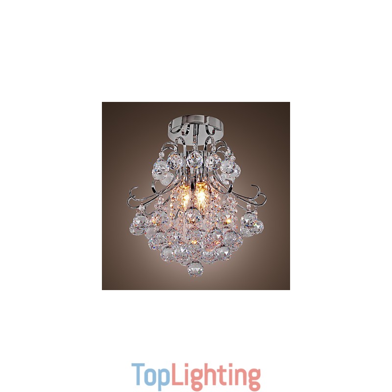 Modern Contemporary Crystal Mini Style Electroplated Metal Chandelier Flush Mount