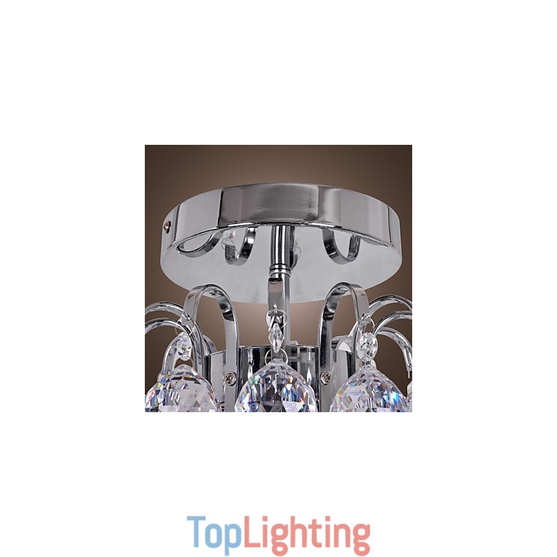 Modern Contemporary Crystal Mini Style Electroplated Metal Chandelier Flush Mount