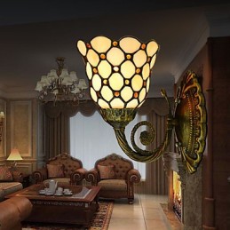 European Mediterranean Contracted Rural Creative Wrought Iron Wall Lamp Glass Lights