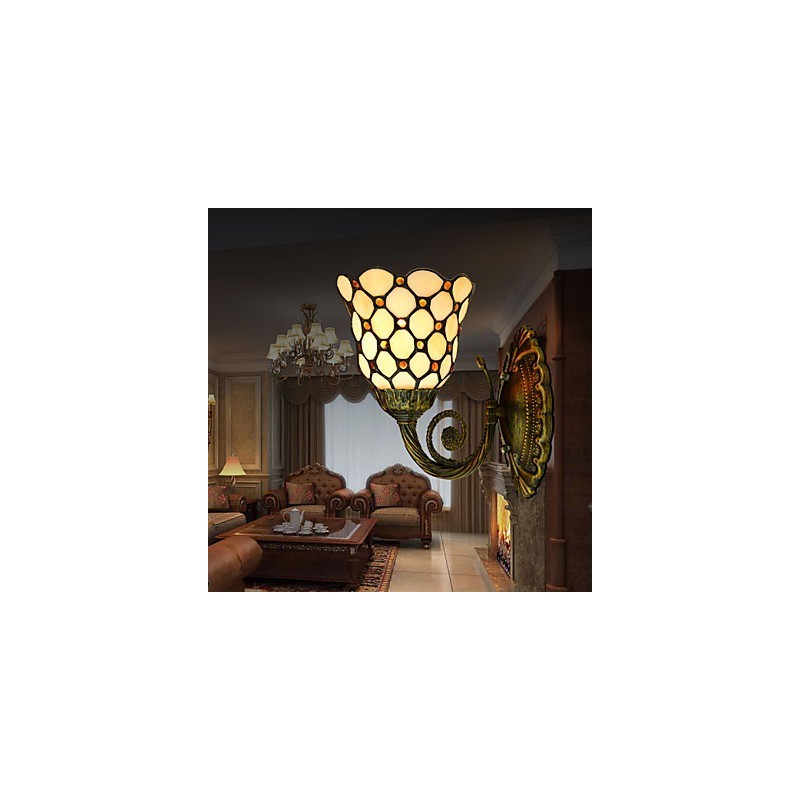 European Mediterranean Contracted Rural Creative Wrought Iron Wall Lamp Glass Lights