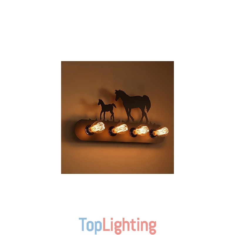 American Village Pastoral LOFT Style Bedroom Aisle Iron Retro Wild Horse Wall Lamps Free Shipping