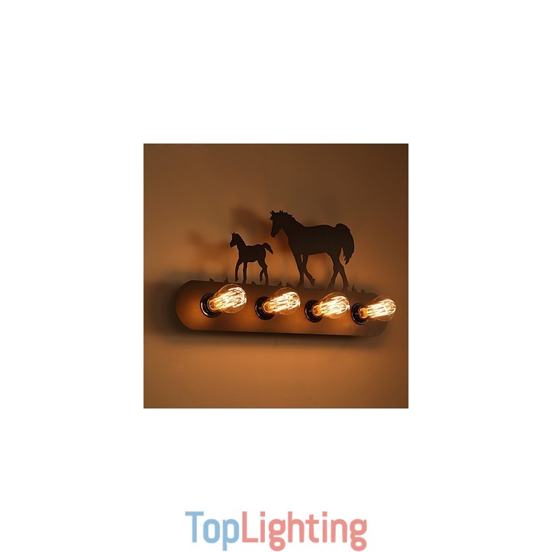 American Village Pastoral LOFT Style Bedroom Aisle Iron Retro Wild Horse Wall Lamps Free Shipping