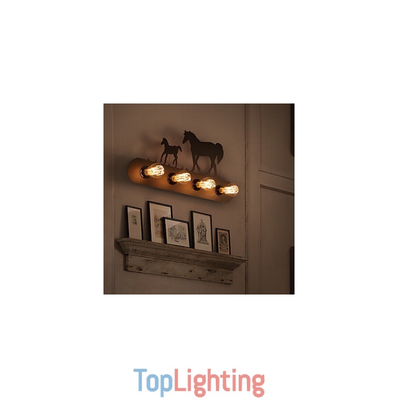 American Village Pastoral LOFT Style Bedroom Aisle Iron Retro Wild Horse Wall Lamps Free Shipping