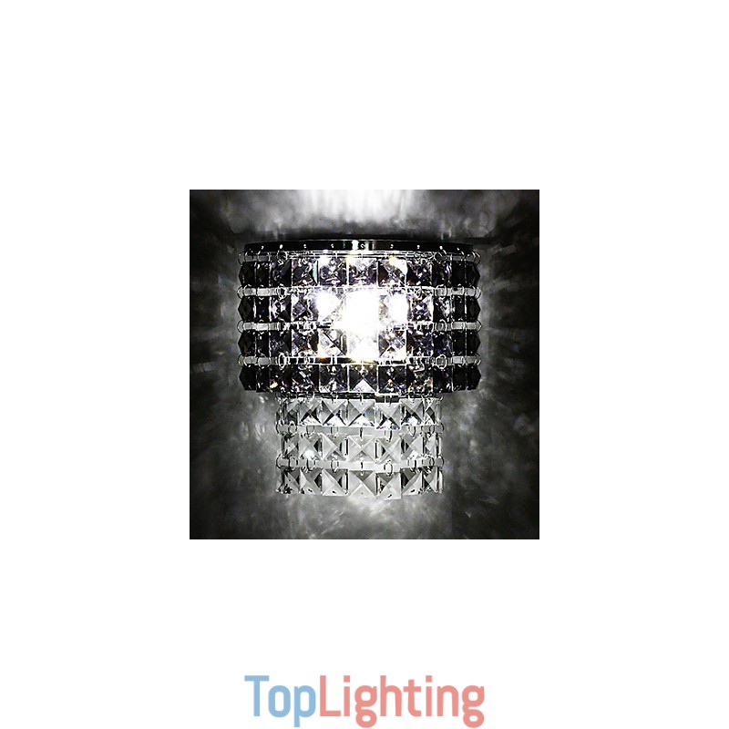 Modern Wall Light with Fabric Shade Metal Plate Crystal Decor Style
