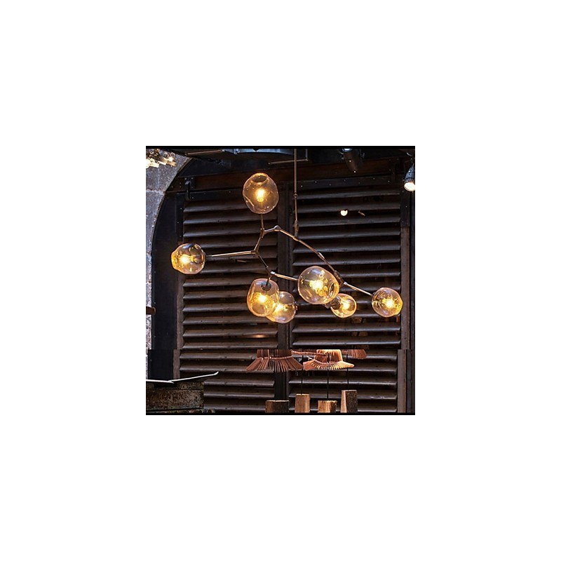 Art Glass Ball Hanging Branches Hanging 7 Light Chandelier with Glass Shade