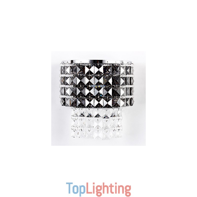 Modern Wall Light with Fabric Shade Metal Plate Crystal Decor Style