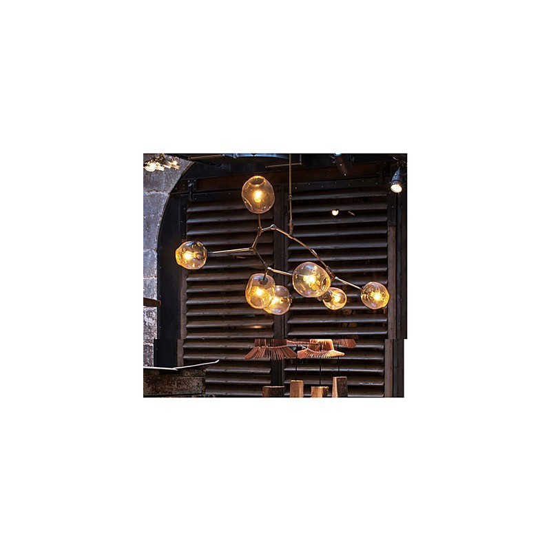 Art Glass Ball Hanging Branches Hanging 7 Light Chandelier with Glass Shade