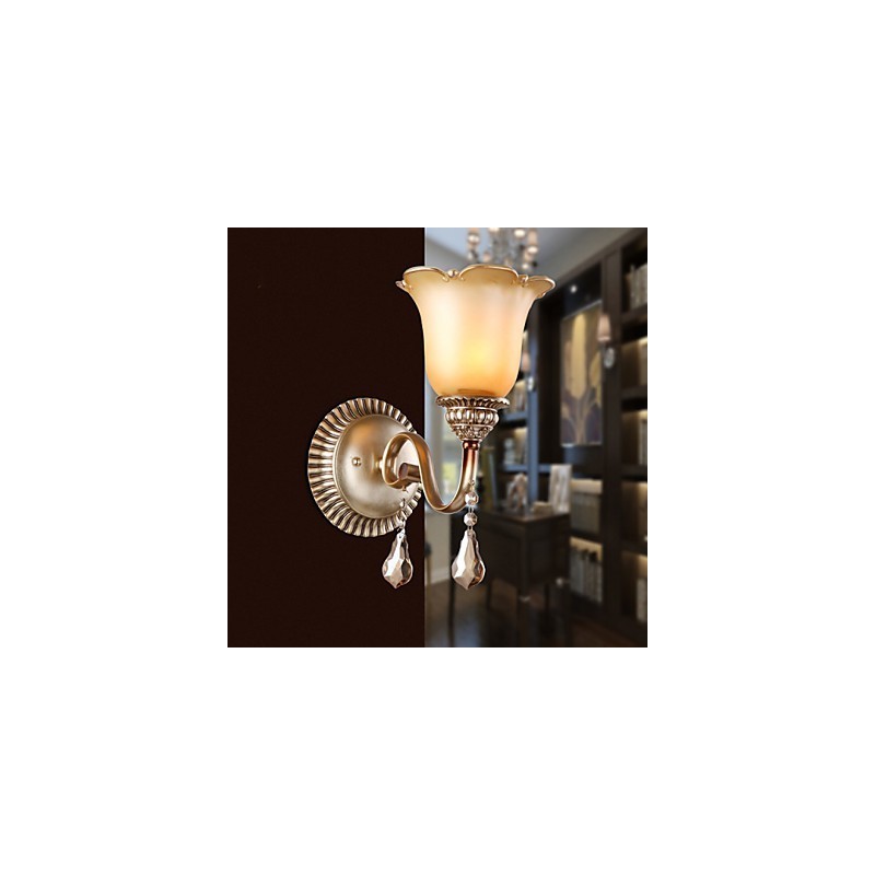 Europe Type Restoring Ancient Ways Wrought Iron Bedroom Crystal Glass Wall Lamp Light