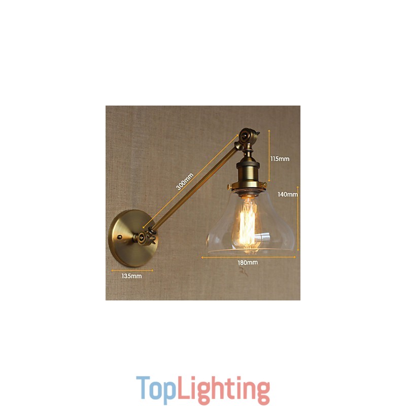 The Iron Glass Bronze Brass Arm Style Retro Creative American Country Hall Bedroom Wall Lamp
