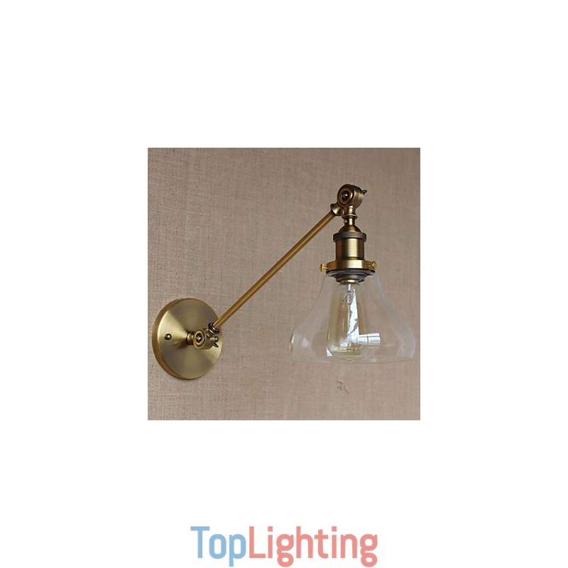 The Iron Glass Bronze Brass Arm Style Retro Creative American Country Hall Bedroom Wall Lamp