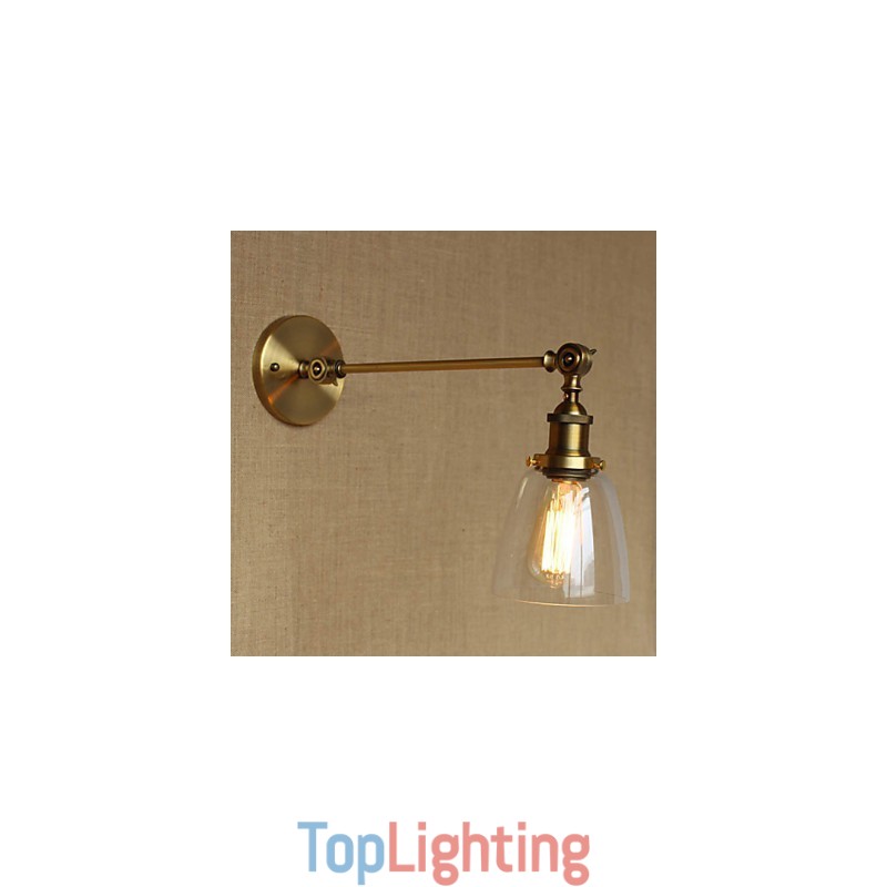 The Iron Glass Bronze Brass Arm Style Retro Creative American Country Hall Bedroom Wall Lamp
