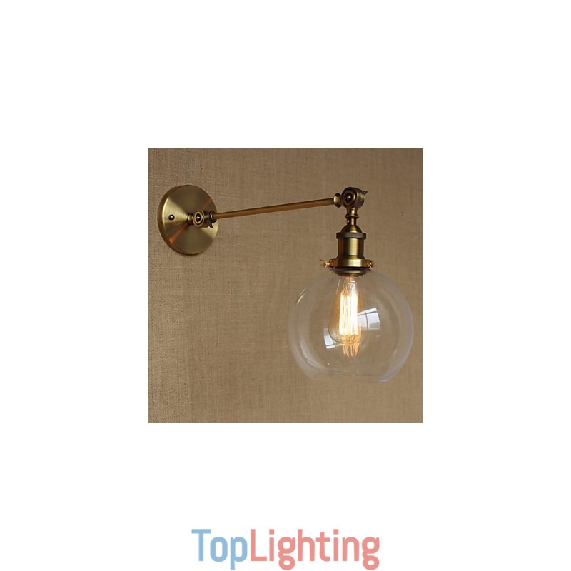 The Iron Glass Bronze Brass Arm Style Retro Creative American Country Hall Bedroom Wall Lamp