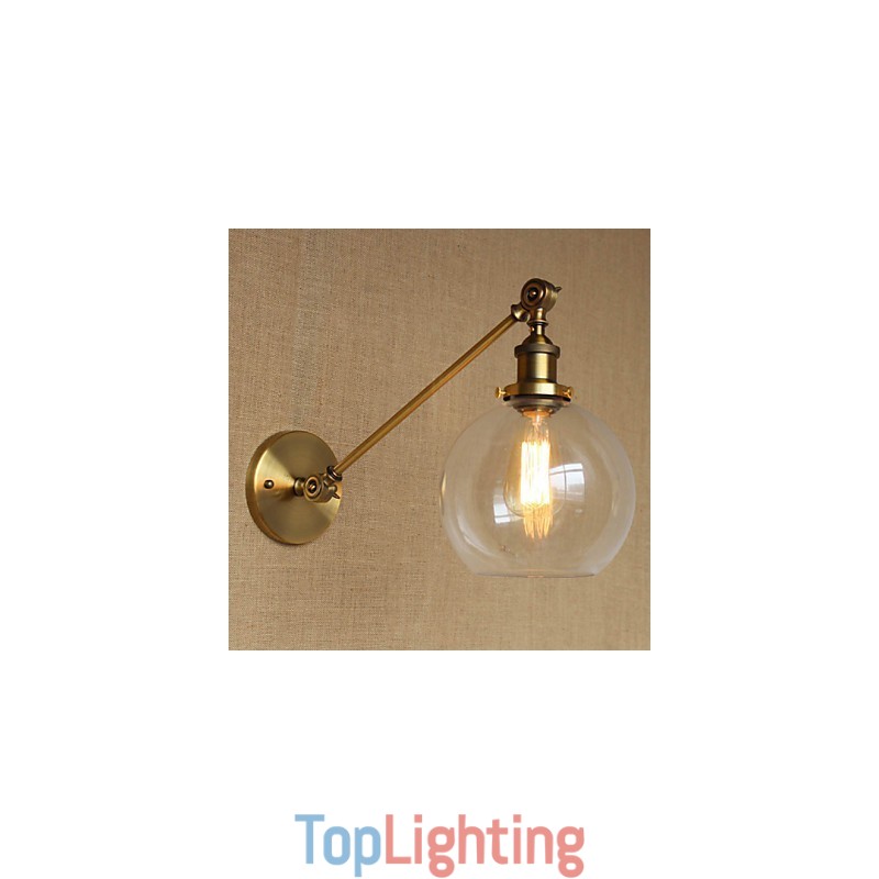 The Iron Glass Bronze Brass Arm Style Retro Creative American Country Hall Bedroom Wall Lamp