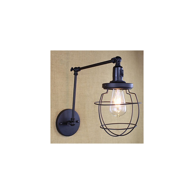 Style Bed Hotel Eestaurant Project Iron Arm Double Retro Vintage Black Belt Wall Lamp Switch